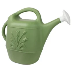 Union Products 63066 2 Gallon Plastic Indoor/Outdoor Watering Can W/ Tulip Design For Garden, Potted Plants, & Patio Pots, Sage Green Color, 3 Pack