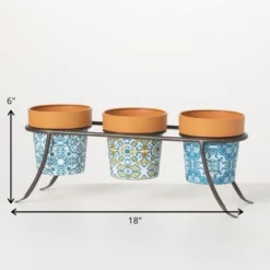 Sullivans Portuguese Print Trio Metal Planter 6"H Multicolored -Garden & Outdoors GUEST 20713645 9c71 4d3f 9adb a6ecbbb02834