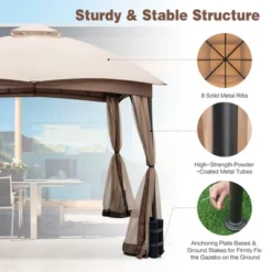 Costway 10x10 FT 2-Tier Patio Gazebo Canopy Netting Heavy-Duty Metal Easy-Setup Outdoor -Garden & Outdoors GUEST 20bf85c3 2651 4b33 bc59 d647e90e262a