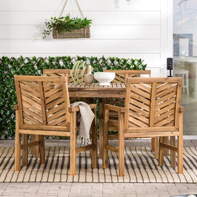 5pc Slatted Chevron Acacia Wood Patio Dining Set - Saracina Home 5 5pc Slatted Chevron Acacia Wood Patio Dining Set - Saracina Home - Image 3