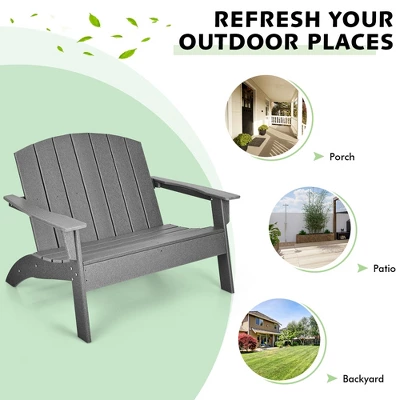 Costway Patio Adirondack Chair Loveseat Bench HDPE Weather Resistant Deck Grey 5 Costway Patio Adirondack Chair Loveseat Bench HDPE Weather Resistant Deck Grey - Image 3