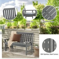 Costway Garden Bench All-Weather HDPE 2-Person Outdoor Bench For Front Porch Backyard -Garden & Outdoors GUEST 227fce1c 1d7e 43ad 8717 a6d2c9d5809f