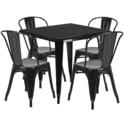 Flash Furniture Commercial Grade 31.5" Square Metal Indoor-Outdoor Table Set With 4 Stack Chairs -Garden & Outdoors GUEST 255511a7 15d4 4a5c 961f 1e0ba60f31b0