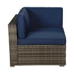 3pc Outdoor Rattan Wicker Conversation Set With Accent Table & Sectional - Brown/Blue - GODEER -Garden & Outdoors GUEST 2593dee7 5607 4a3b 9526 0573716ae338