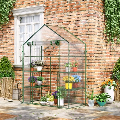 Outsunny 56" X 29" X 77" Mini Greenhouse, Walk-in Greenhouse, Garden Hot House With 4 Shelves, Roll-Up Door And Weatherized Cover, Deep Green 3 Outsunny 56" X 29" X 77" Mini Greenhouse, Walk-in Greenhouse, Garden Hot House With 4 Shelves, Roll-Up Door And Weatherized Cover, Deep Green