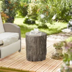 HOMCOM Side Table With Round Tabletop, Tree Stump Shape Concrete End Table With Wood Grain Finish, For Indoors And Outdoors, Set Of 2, Gray -Garden & Outdoors GUEST 27599df4 1a2d 400d a88c 02ba0a93fb2d