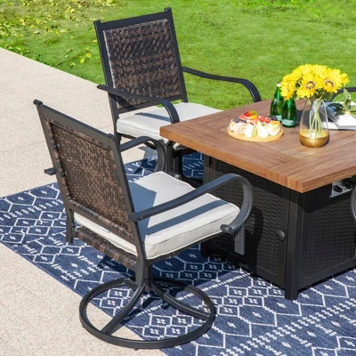 5pc Patio Dining Set With Fire Pit Table & Wicker Rattan 360 Swivel Chairs - Captiva Designs 7 5pc Patio Dining Set With Fire Pit Table & Wicker Rattan 360 Swivel Chairs - Captiva Designs - Image 5