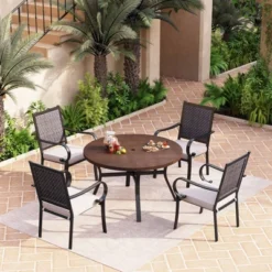 48" Metal Round Dining Table With 1.97" Umbrella Hole - Black - Captiva Designs -Garden & Outdoors GUEST 27bcac9a 68ca 4ba7 afd9 88c797b04901