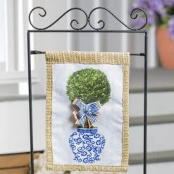 Evergreen Potted Plant Garden Flag Stand
