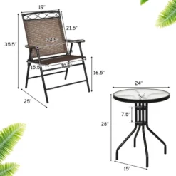 Costway 3 PCS Bistro Conversation Patio Pub Dining Set W/ 2 Folding Chairs & Glass Table -Garden & Outdoors GUEST 2b001e5f ea91 491e bc16 f3125a1e7f94