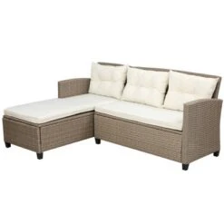 4pc Wicker Patio Conversation Seating Set With Cushions - Beige/Brown - GODEER -Garden & Outdoors GUEST 2bb72874 3965 4a97 893c adc84834658f