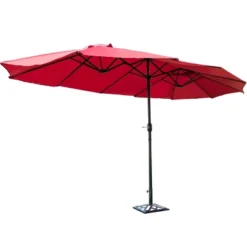 Tangkula 15'Patio Umbrella Double-Sided Outdoor Shade Offset Wine Red