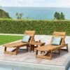 Kyoto 3pc Outdoor Acacia Wood Chaise Lounge Set - Teak/Yellow - Christopher Knight Home -Garden & Outdoors GUEST 2d0a16d9 b18c 4b67 8ef9 df937570ce76