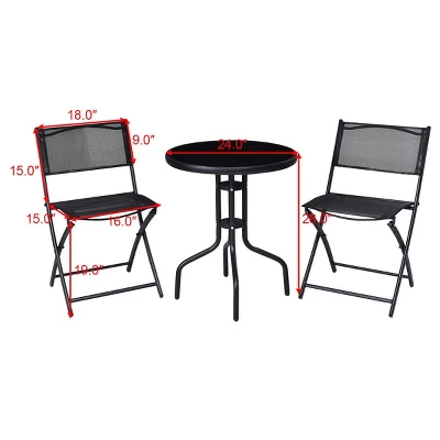 Costway 3 Pcs Bistro Set Garden Backyard Table Folding Chairs Outdoor Patio Furniture 4 Costway 3 Pcs Bistro Set Garden Backyard Table Folding Chairs Outdoor Patio Furniture - Image 2