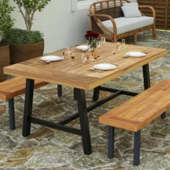 Merrick Lane Solid Acacia Wood Dining Table In A Natural Finish With Black Metal Legs For Indoor And Outdoor Use 12 Merrick Lane Solid Acacia Wood Dining Table In A Natural Finish With Black Metal Legs For Indoor And Outdoor Use -Garden & Outdoors GUEST 2d414135 97ca 4c89 8905 b8c06d2b4117