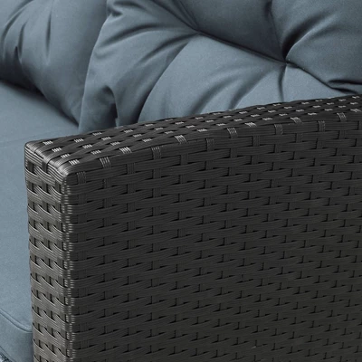 6pc Wicker Patio Conversation Set With Glass Table Ottomans & Cushions - Black/Dark Gray - GODEER 14 6pc Wicker Patio Conversation Set With Glass Table Ottomans & Cushions - Black/Dark Gray - GODEER - Image 12