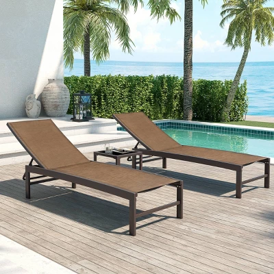 3pc Outdoor Five Position Adjustable Aluminum Curved Lounge Set Brown - Crestlive Products 4 3pc Outdoor Five Position Adjustable Aluminum Curved Lounge Set Brown - Crestlive Products - Image 2