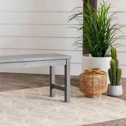 Ravenscroft Modern Boho Acacia Wood Slat Top Outdoor Dining Bench - Gray Wash - Saracina Home -Garden & Outdoors GUEST 2dd133d4 c68e 4083 9552 2ac421e62e53