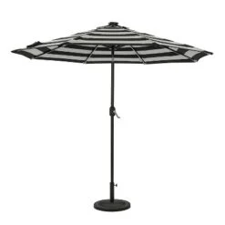 9' X 9' Mirage II Fiesta Market Patio Umbrella With Solar LED Tube Lights Black/White - Island Umbrella