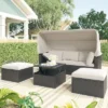 4pc Outdoor Wicker Rectangle Daybed With Canopy & Cushions - Beige - GODEER -Garden & Outdoors GUEST 2fa7889c 20db 41cd 8959 5bdfbb0f9c9e