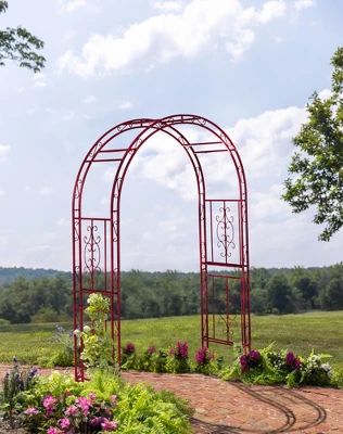 Evergreen Montebello Iron Garden Arbor, Americana Red- 53 X 84 X 23 Inches Fade And Weather Resistant Outdoor Decor 3 Evergreen Montebello Iron Garden Arbor, Americana Red- 53 X 84 X 23 Inches Fade And Weather Resistant Outdoor Decor