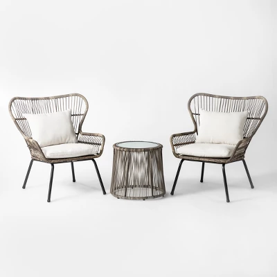 Latigo 3pc Rattan Patio Chat Set, Outdoor Furniture Set - Gray/Brown - Opalhouse™ 3 Latigo 3pc Rattan Patio Chat Set, Outdoor Furniture Set - Gray/Brown - Opalhouse™