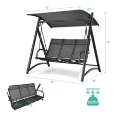 Costway Outdoor 3-Person Porch Swing Chair Aluminum Frame Adjust Canopy Patio -Garden & Outdoors GUEST 303732be 8294 4ff2 b69c 76a781499097