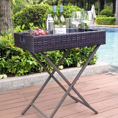 Palm Harbor Outdoor Wicker Butler Tray Brown - Crosley 4 Palm Harbor Outdoor Wicker Butler Tray Brown - Crosley - Image 2