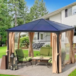 Aoodor 10'x 10' Patio Gazebo Polycarbonate Roof Black -Garden & Outdoors GUEST 316de584 0aef 4985 9544 91f3ca54a4a0