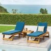 Kyoto 3pc Outdoor Acacia Wood Chaise Lounge Set With Cushions - Teak/Blue - Christopher Knight Home -Garden & Outdoors GUEST 317f06ec 1584 422b be34 a6849da5a516