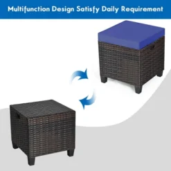 Costway 2PCS Patio Rattan Ottoman Cushioned Seat Foot Rest Coffee Table Furniture Garden Navy -Garden & Outdoors GUEST 320035b1 509c 4c67 be09 3d5fa853bd7f
