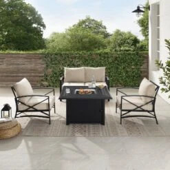 Kaplan 4pc Outdoor Conversation Set With Dante Fire Table - Oatmeal - Crosley -Garden & Outdoors GUEST 32cdfcbb a583 40b6 b840 a79ebbb53fbf