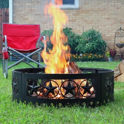 Sunnydaze Decor Sunnydaze Outdoor Heavy-Duty Steel Portable Large Round Four Star Cut Out Fire Pit Ring - 36" - Black 3 Sunnydaze Decor Sunnydaze Outdoor Heavy-Duty Steel Portable Large Round Four Star Cut Out Fire Pit Ring - 36" - Black