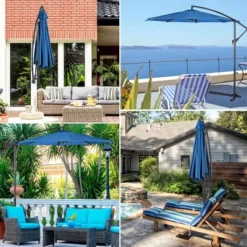 Costway 10' Hanging Umbrella Patio Sun Shade Offset Outdoor Market W/ Cross Base Blue -Garden & Outdoors GUEST 34c893cb c99a 4090 9764 4ca3c7881d4c