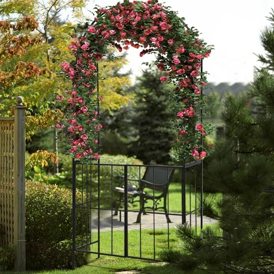 Costway Garden Arch Arbor Trellis With Gate 7.5 Ft Patio Archway Pergola For Wedding 3 Costway Garden Arch Arbor Trellis With Gate 7.5 Ft Patio Archway Pergola For Wedding
