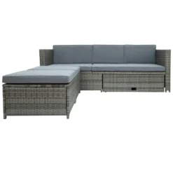 4pc Outdoor Wicker Conversation Sectional Set With Cushions - Gray - GODEER 31 4pc Outdoor Wicker Conversation Sectional Set With Cushions - Gray - GODEER -Garden & Outdoors GUEST 382d65ee 629b 49fd a103 84ed08f8dd4c