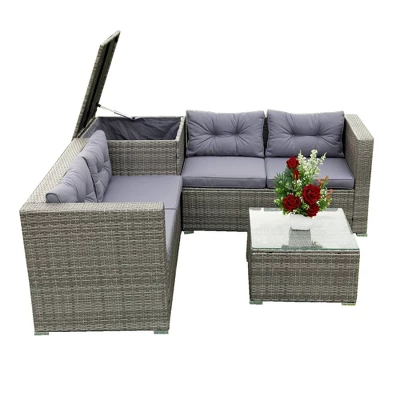 4pc Wicker Patio Seating Set With Cushions - Gray - GODEER 9 4pc Wicker Patio Seating Set With Cushions - Gray - GODEER - Image 7