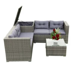 4pc Wicker Patio Conversation Seating Set With Thick Cushions - Gray - GODEER -Garden & Outdoors GUEST 383165ef 8a46 4743 a96b 7f5ffca7b1a2