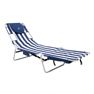 Ostrich Backpack Chaise Folding Lounge Chair W/4 Adjustable Position, Carrying Straps, Side Pocket And Storage Bag, Navy Stripe (2 Pack) 3 Ostrich Backpack Chaise Folding Lounge Chair W/4 Adjustable Position, Carrying Straps, Side Pocket And Storage Bag, Navy Stripe (2 Pack)