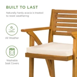 Best Choice Products Set Of 2 Outdoor Acacia Wood Bar Stools Bar Chairs W/ Weather-Resistant Cushions - Teak Finish -Garden & Outdoors GUEST 3b0db206 ea09 4237 8dab c86dee305c3a