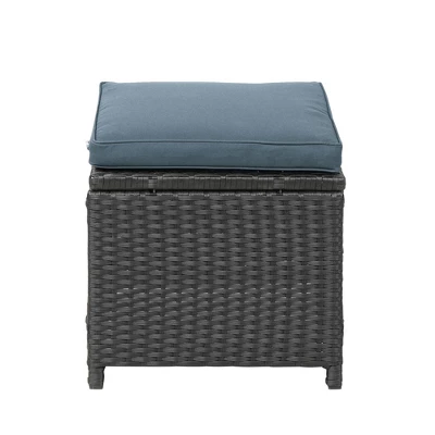 6pc Wicker Patio Conversation Set With Glass Table Ottomans & Cushions - Black/Dark Gray - GODEER 15 6pc Wicker Patio Conversation Set With Glass Table Ottomans & Cushions - Black/Dark Gray - GODEER - Image 13