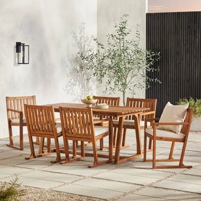 Saracina Home 7pc Modern Slatted Acacia Outdoor Dining Set With Trapezoid Legs 3 Saracina Home 7pc Modern Slatted Acacia Outdoor Dining Set With Trapezoid Legs