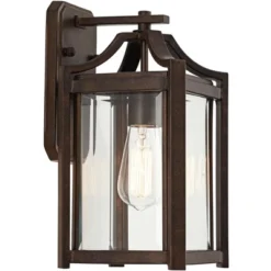 Franklin Iron Works Rockford Rustic Farmhouse Outdoor Wall Light Fixture Bronze 12 1/2" Clear Beveled Glass For Post Exterior Barn Deck House Porch -Garden & Outdoors GUEST 3dac8159 d2dd 4aee a0ee f08845d73d59