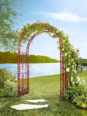 Evergreen Montebello Iron Garden Arbor, Americana Red- 53 X 84 X 23 Inches Fade And Weather Resistant Outdoor Decor 10 Evergreen Montebello Iron Garden Arbor, Americana Red- 53 X 84 X 23 Inches Fade And Weather Resistant Outdoor Decor - Image 8