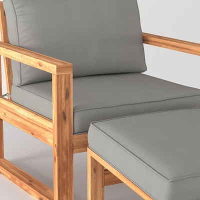 Galia 2pc Square Leg Acacia Wood Chair And Ottoman With Cushions - Brown - Saracina Home 6 Galia 2pc Square Leg Acacia Wood Chair And Ottoman With Cushions - Brown - Saracina Home - Image 4