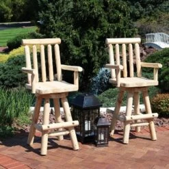 Sunnydaze Decor Sunnydaze Unfinished Fir Wood Log Cabin Style Rustic Swivel Bar Stool