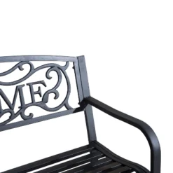 Outsunny 50" Outdoor Metal Welcome Bench, Powder Coated Cast Iron Sign & Steel Frame, 2 Person Bench With Antique Vine Motifs & Slatted Seat, Black -Garden & Outdoors GUEST 3f111205 2d54 4cd2 84a6 54408320f897