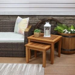Sunnydaze Decor Sunnydaze Meranti Wood Outdoor Nesting Side Tables - Brown - 2pc -Garden & Outdoors GUEST 3f25229a 75ab 4880 aa3c 08842bb1ac0f