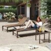 3pc Outdoor Five Position Adjustable Aluminum Curved Lounge Set Brown - Crestlive Products