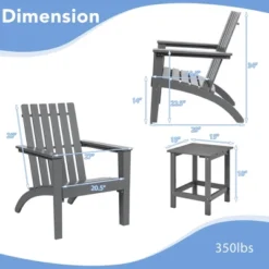 Costway 3PCS Patio Adirondack Chair Side Table Set Solid Wood Garden Deck Grey -Garden & Outdoors GUEST 4025850a 7f80 4024 9977 9668e1219919